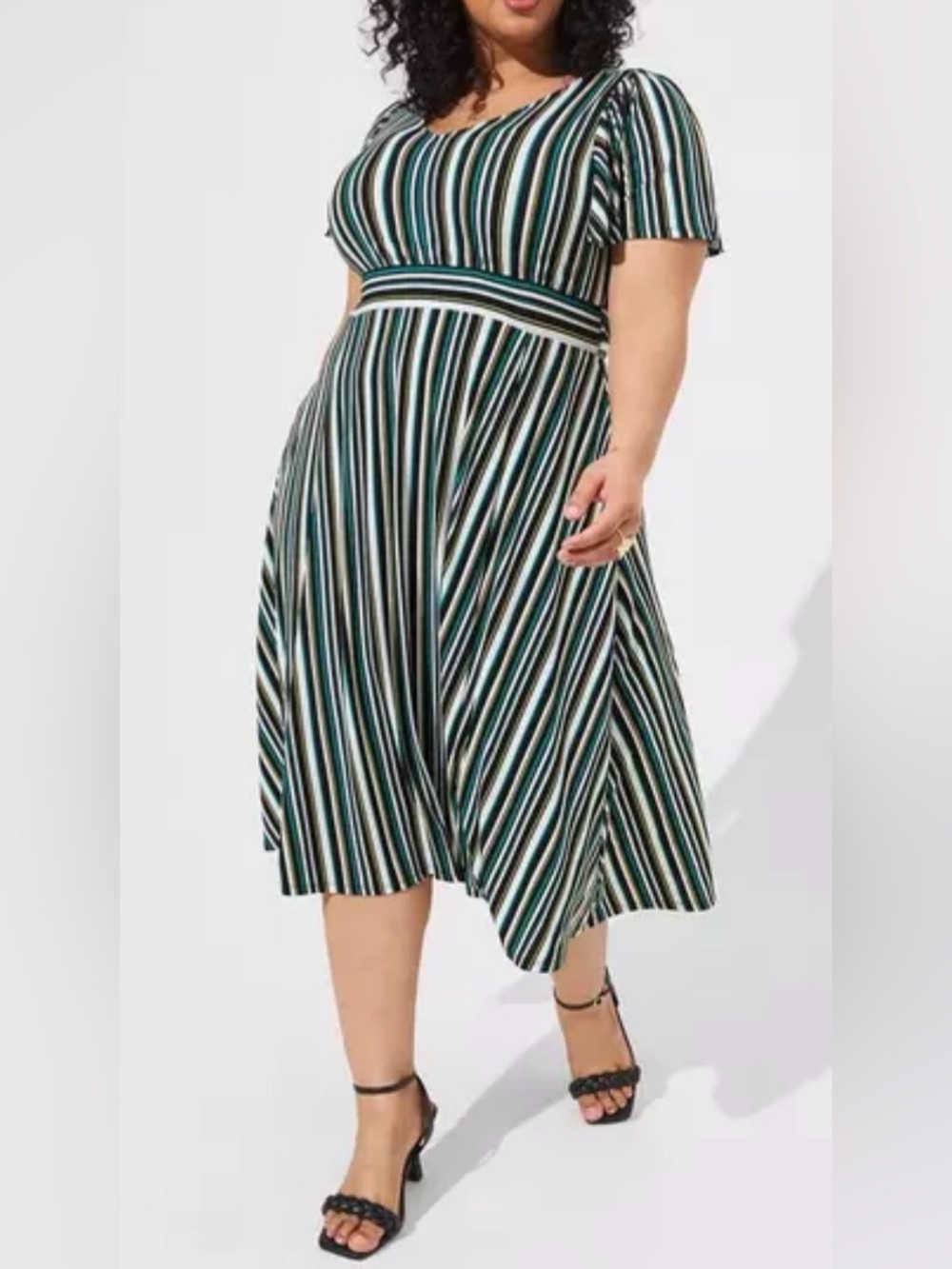 Torrid Vertical Striped Midi Crepe Studio Knit Flutter Sleeve Dress sz 2X